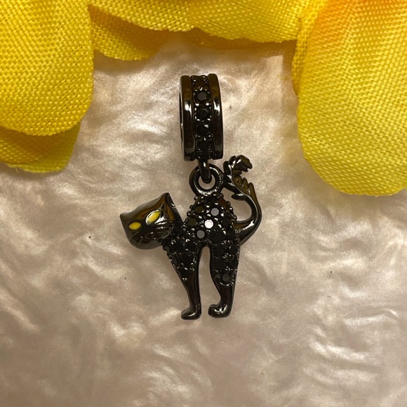 Charm for Pandora Bracelets Black Spooky Cat with Yellow Eyes Sterling Silver - Picture 3 of 9